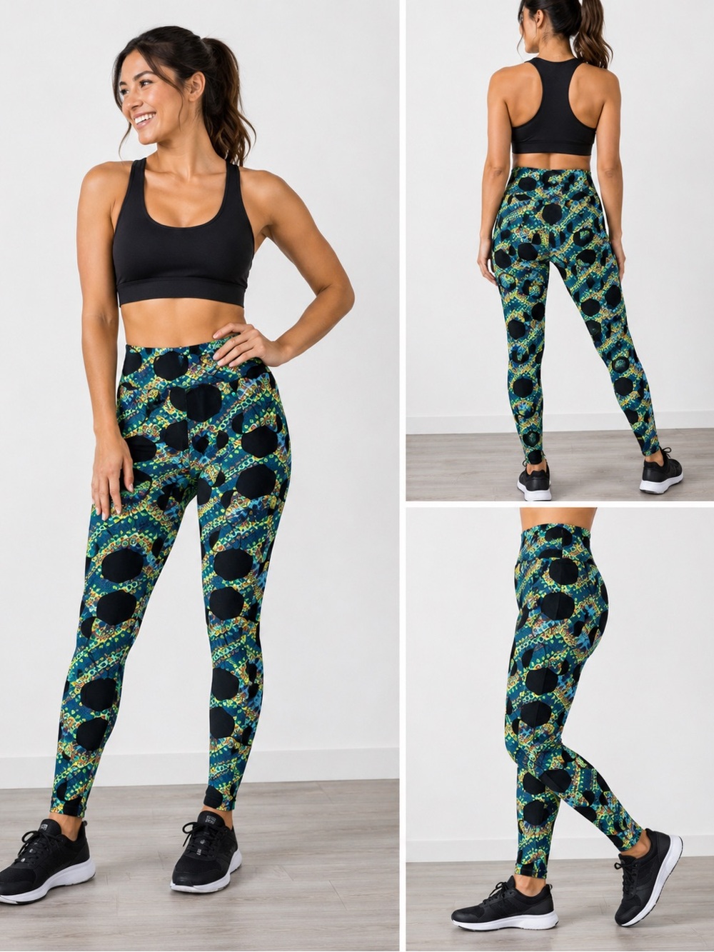 LuLaRoe Black & Green Geometric High-Waist Leggings One Size NWOT